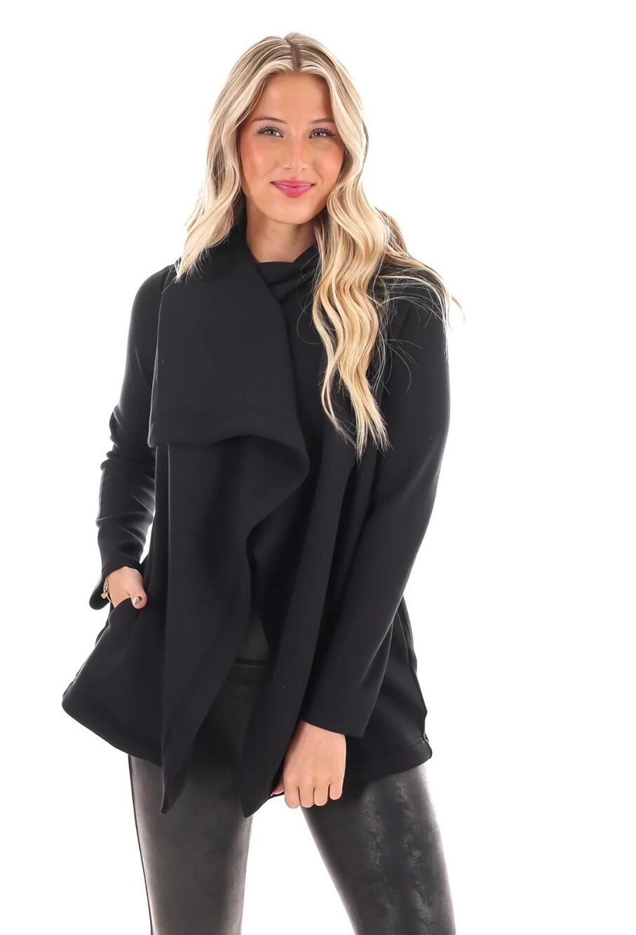SPANX Air Essentials Drape-Front Cardigan Black Pockets Size Small
